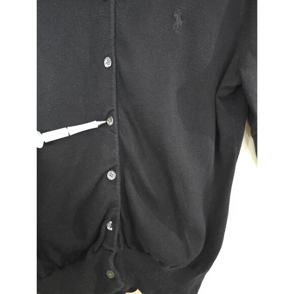 Vintage Ralph Lauren Cardigan Sweater Size Large Black Short Sleeve Preppy Goth - Picture 5 of 9